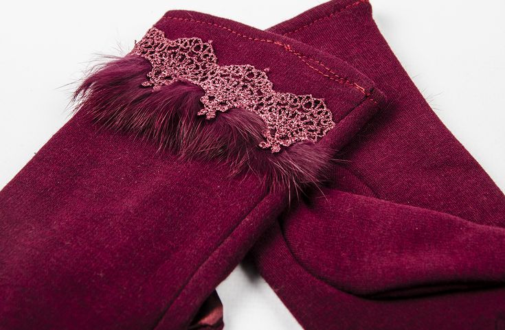 Dantelli Kürklü Eldiven – Bordo